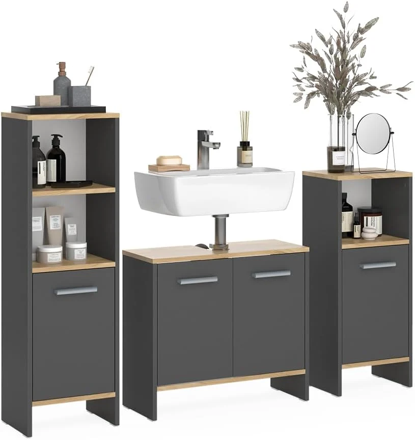 Vicco Badmöbel-Set Karli mit Waschbeckenunterschrank, modernes Badezimmermöbel-Set