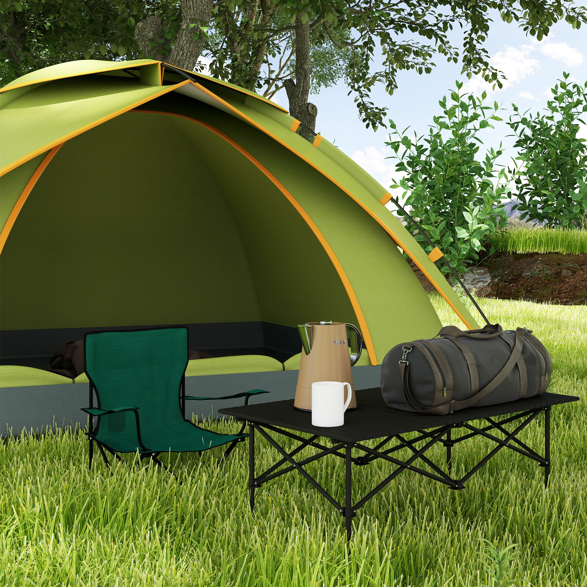 Outsunny Campingtisch Klapptisch mit Aufrollbare Tischplatte Gartentisch aus Aluminium 2 Personen 95 x 55cm Schwarz