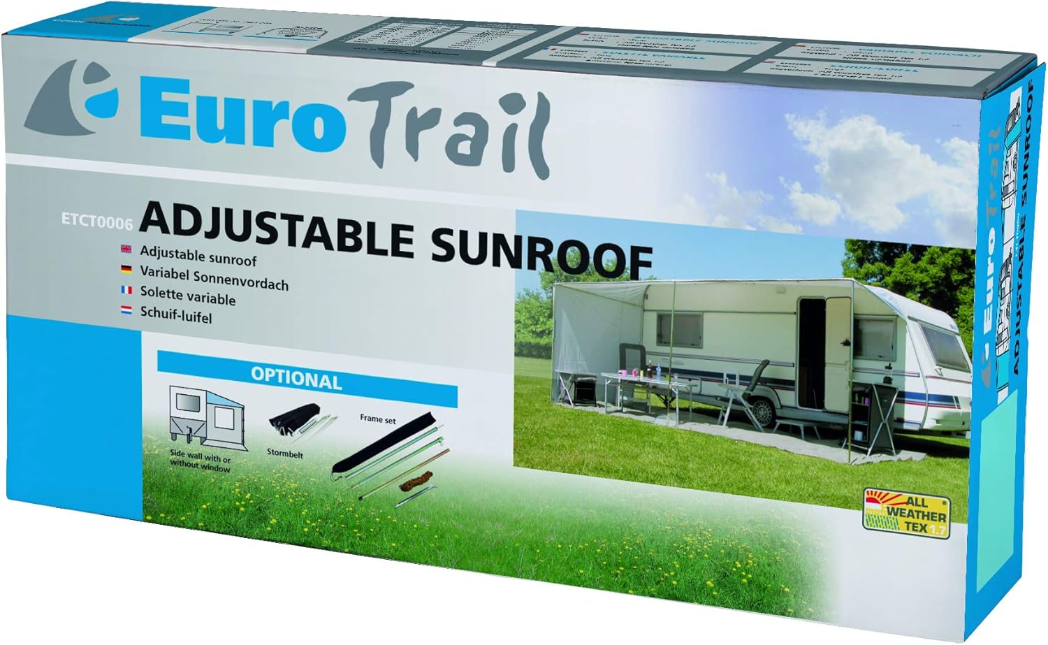 Eurotrail Verstellbares Sonnensegel 660 x 240 cm für Wohnwagen Größe 820-860 cm