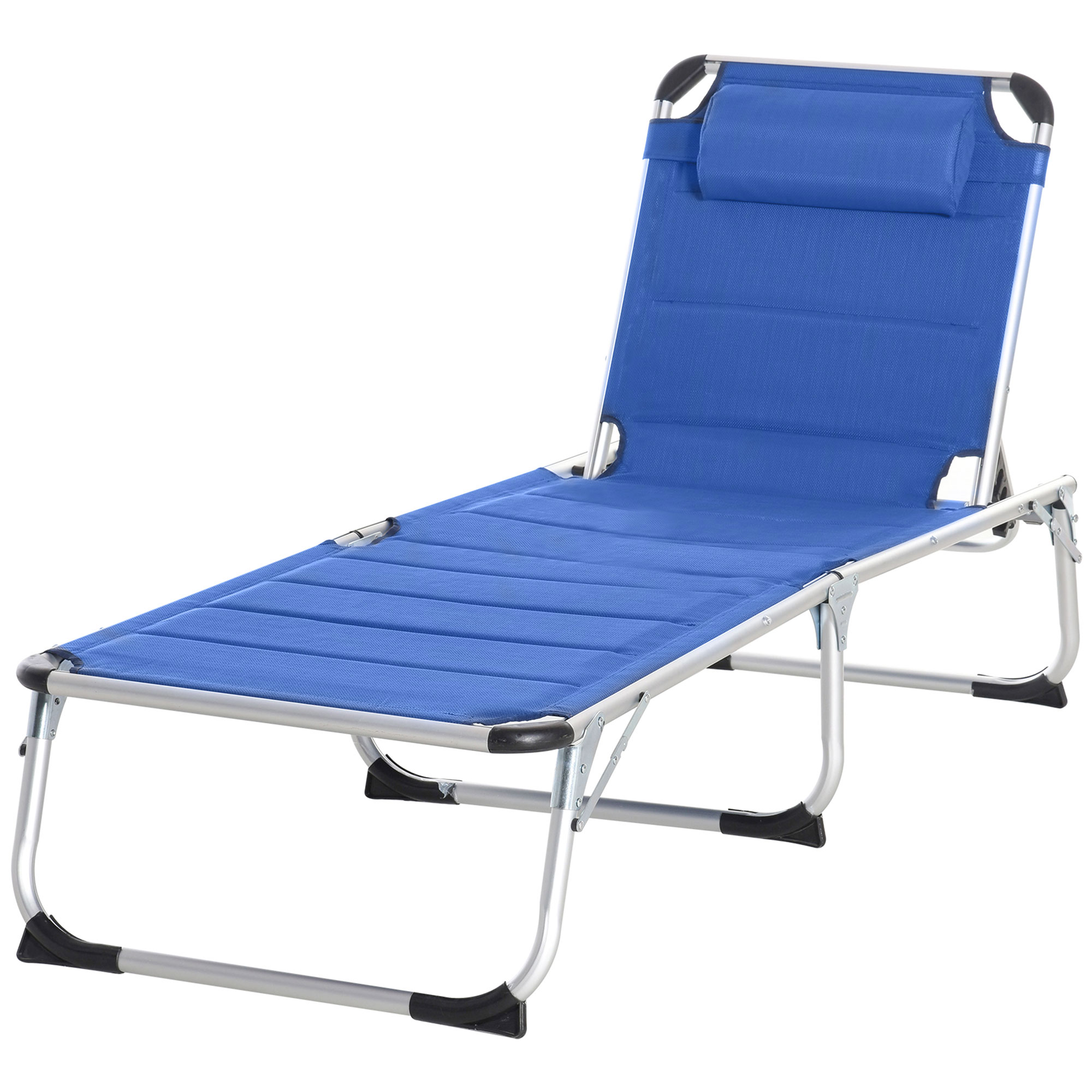Outsunny Sonnenliege klappbar mit mehrfach verstellbarer Rückenlehne und abnehmbarer Kopfstütze aus Aluminium und Textilen in Blau