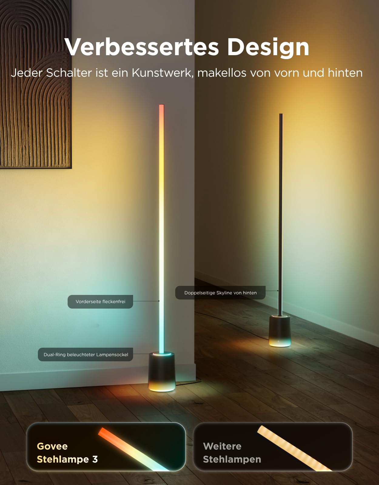 RGBWWIC LED Stehlampe 2100lm mit LuminBlend+ Technologie, dimmbar 1000-10000K und App-Steuerung