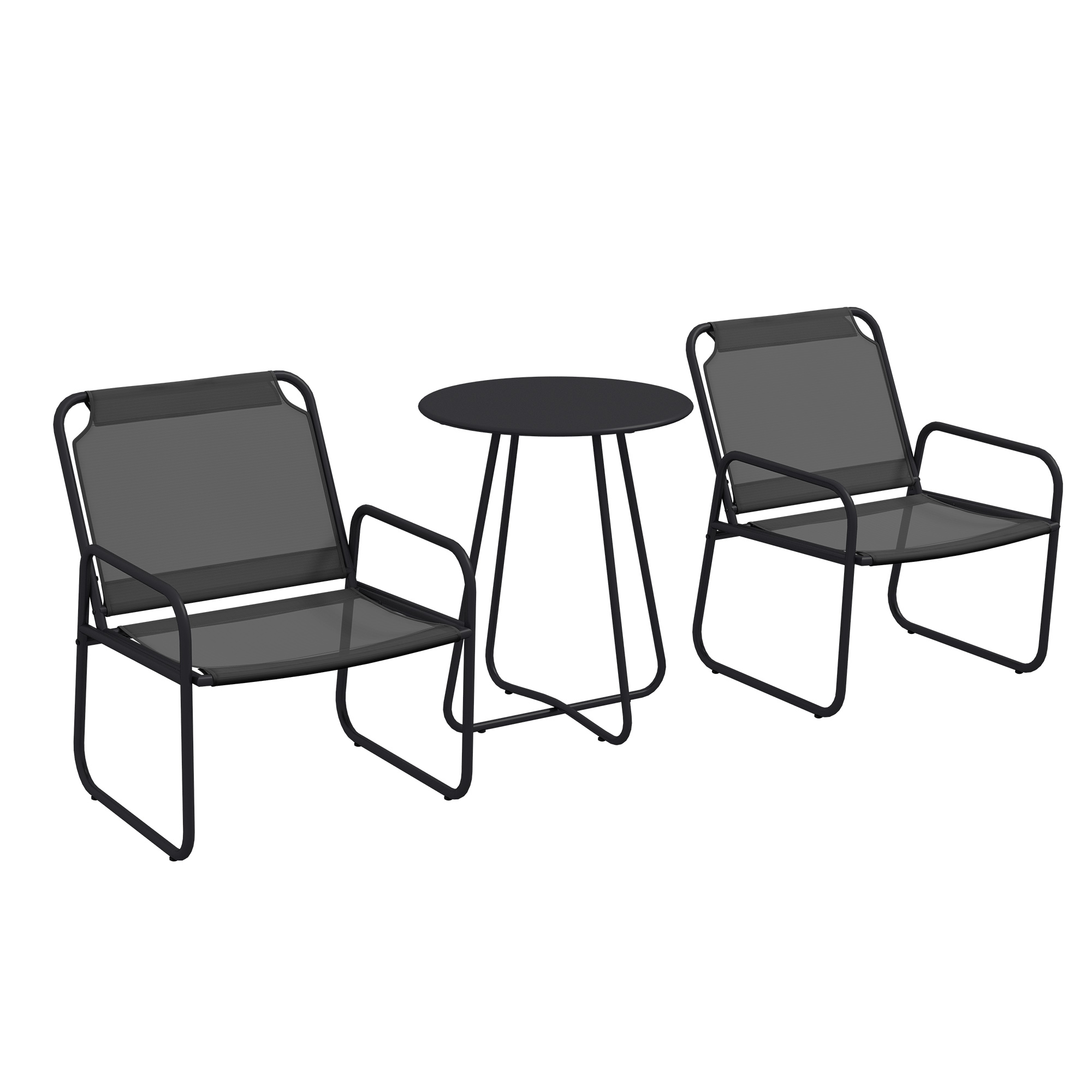 Outsunny Gartenmöbel-Set 3-teilig, 2 Sessel 1 runder Tisch, Stahl und Mesh-Gewebe, Grau