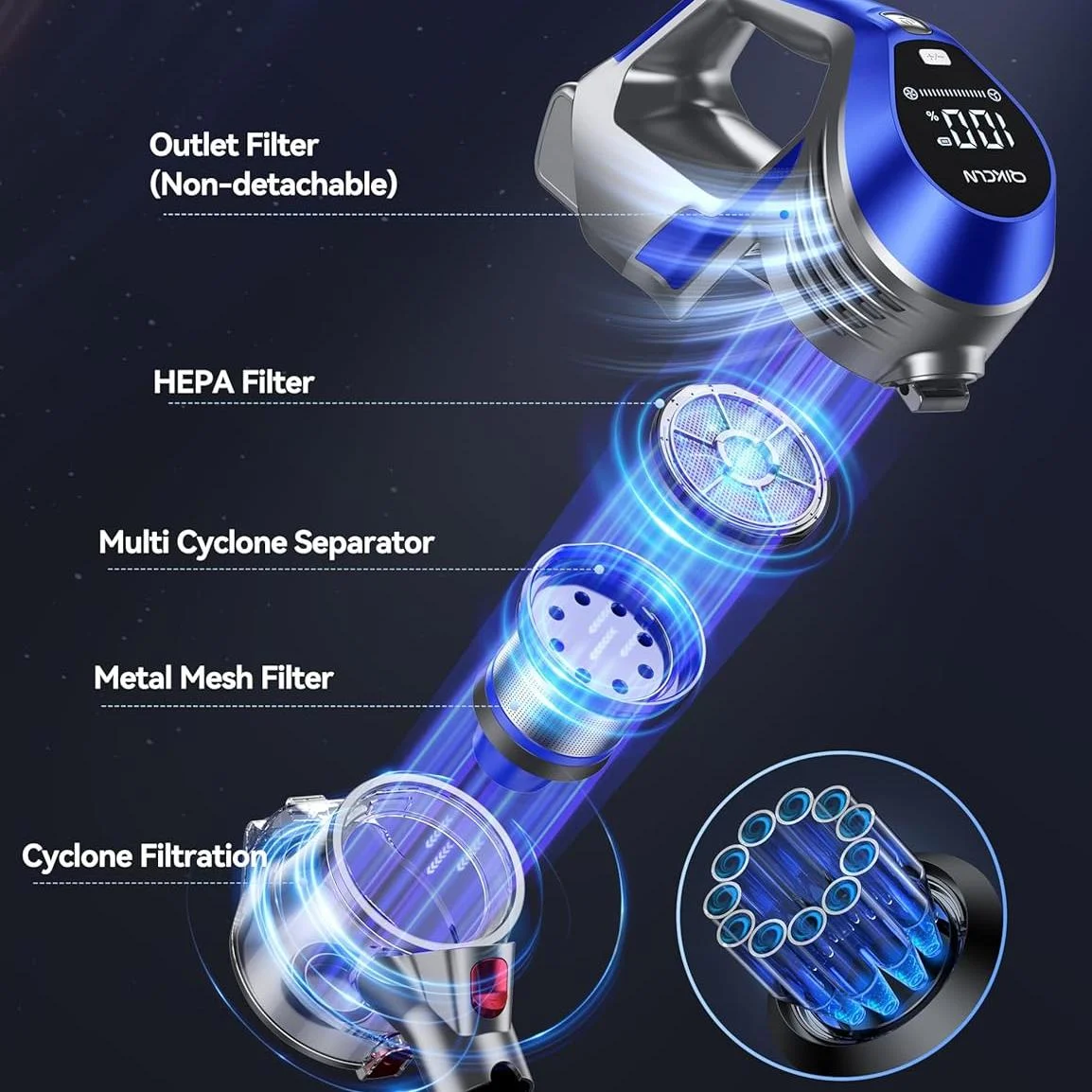 Cordless Stick Vacuum Cleaner, 18Kpa Powerful Suction, Smart LED Display, for Pet Hair, Hard Floors & Low-Pile Carpets