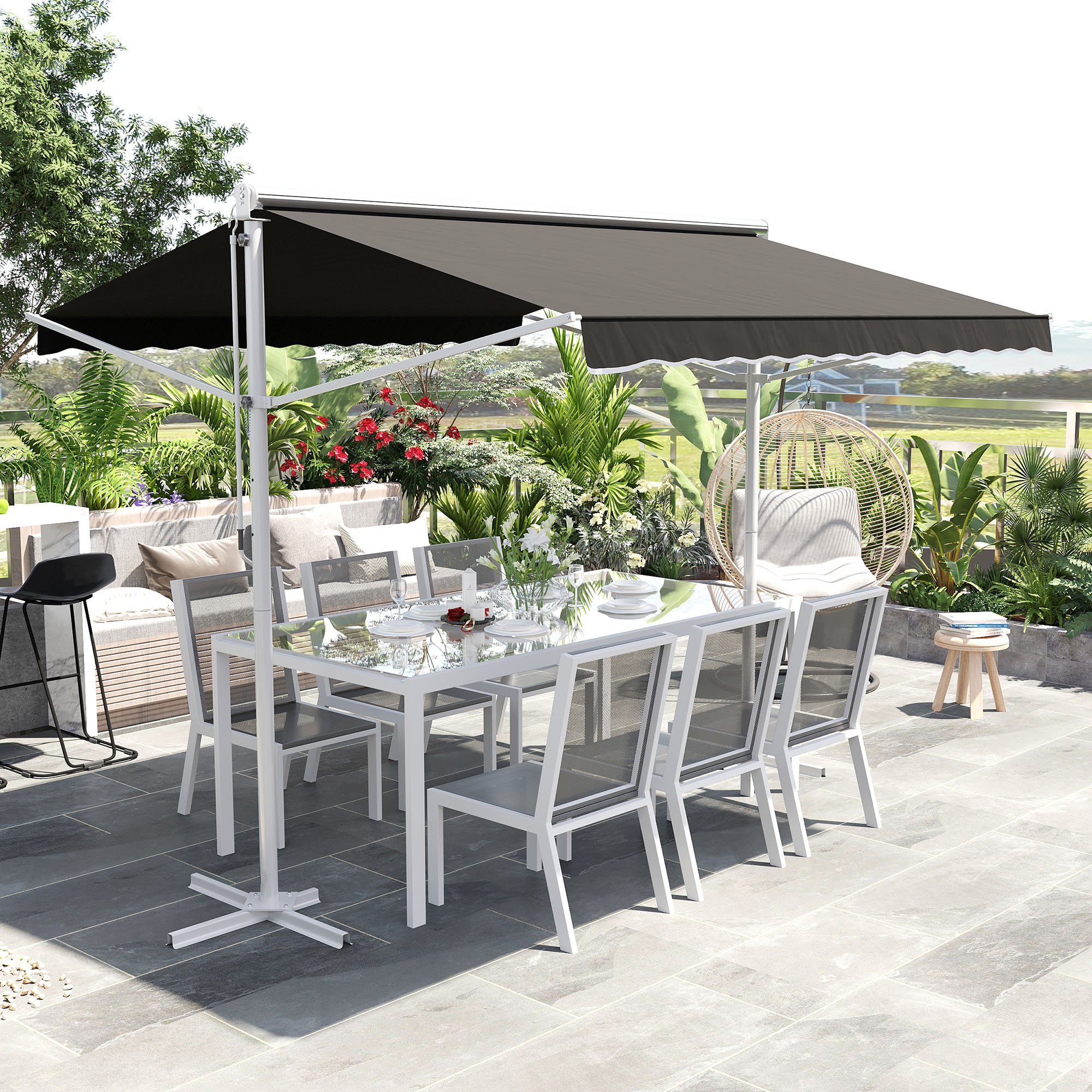 Staande luifel met knikarm tuinluifel luifel zwengel grijs 2,95 x 2,94 m
