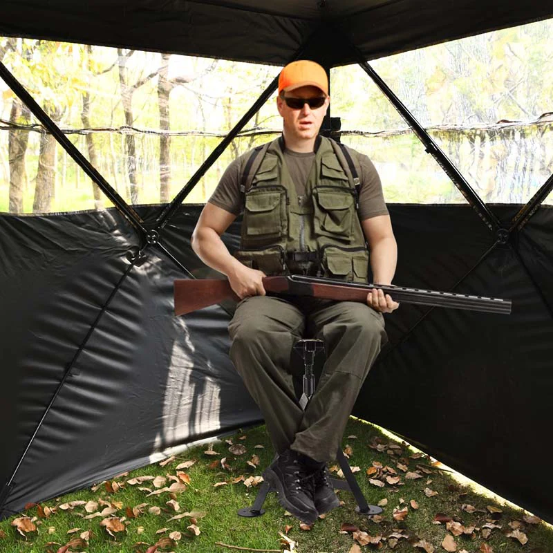 360° Camo Swivel Hunting Chair for Outdoor Activities, Height Adjustable Tripod Blind Stool Chair with Detachable Backrest, Padded seat