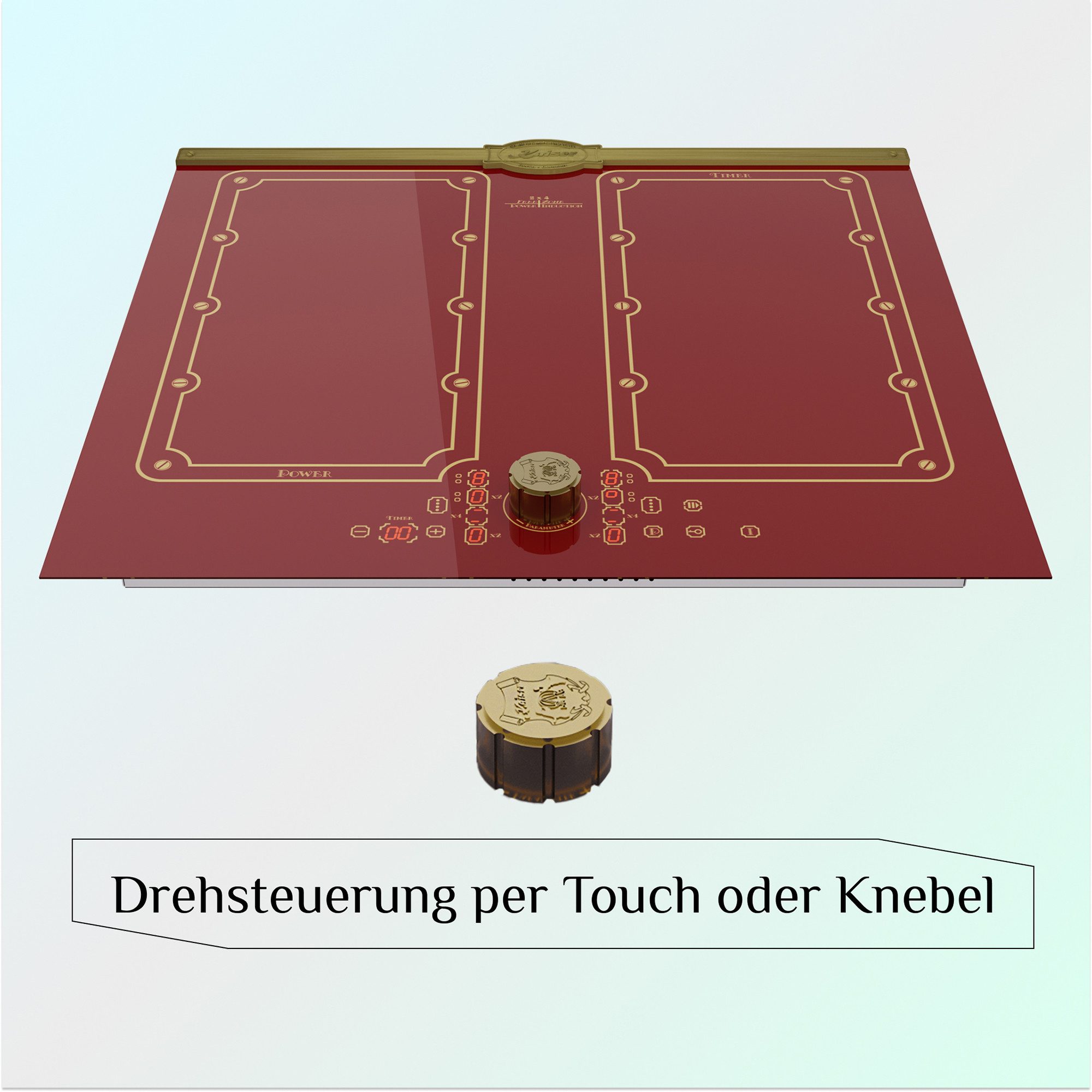 Induktions-Kochfeld Kaiser Empire KCT 6192 FI RotEm Einbau Induktionskochfeld 60 cm Bordeaux stoßfeste Glaskeramik, 4×2 FLEX Induktions-Kochzonen mit Power-Funktion (Booster)