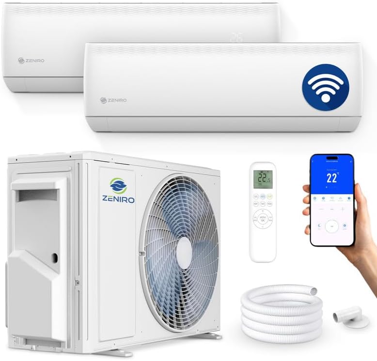 Multisplit Klimaanlage 2 Innengeräte Set (2 x 3,5kW) Klimagerät Air Conditioner mit Heizfunktion 18000 BTU 5,3kW A++ WiFi/App-Steuerung 4D AirFlow Heizen bis -20°C Vorgefüllt R32