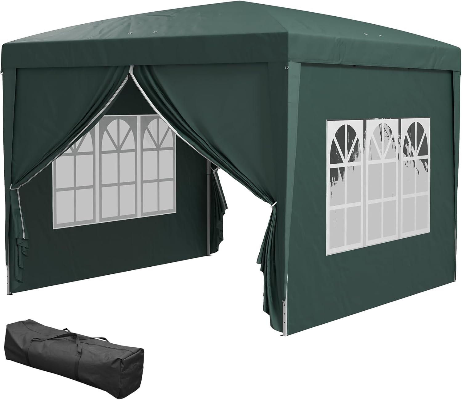 Outsunny Gazebo Pieghevole 3x3 Pop Up con 2 Porte e 2 Finestre, 4 Pannelli Laterali e Borsa da Trasporto, Gazebo da Esterno in Acciaio e Tessuto Oxford, per Giardino, Feste, Campeggio, Grigio Chiaro