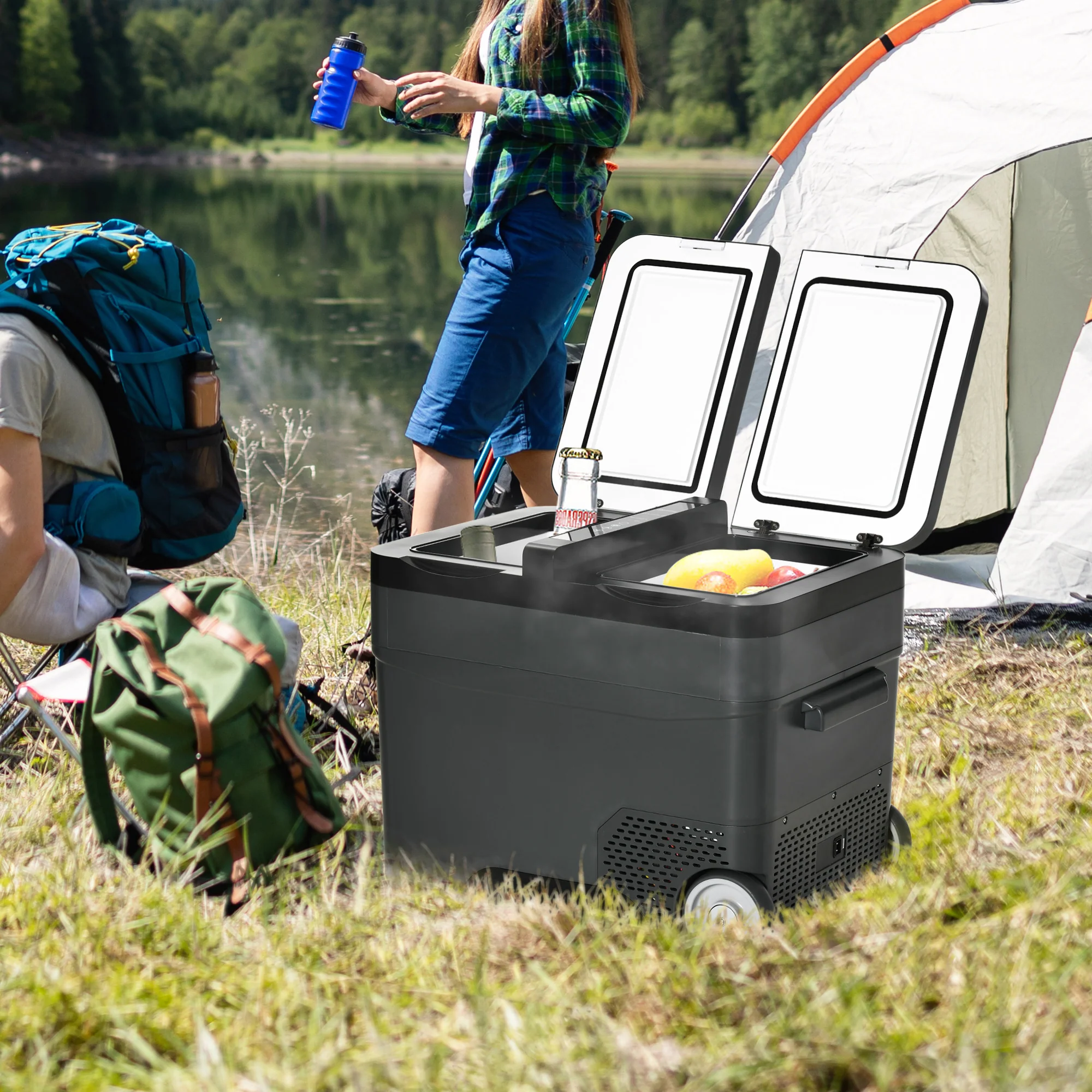 Easycomfort Frigo Portatile Elettrico 45L da 12 Volt con Maniglia e Schermo LCD, 63.2x42x50.8 cm, Grigio