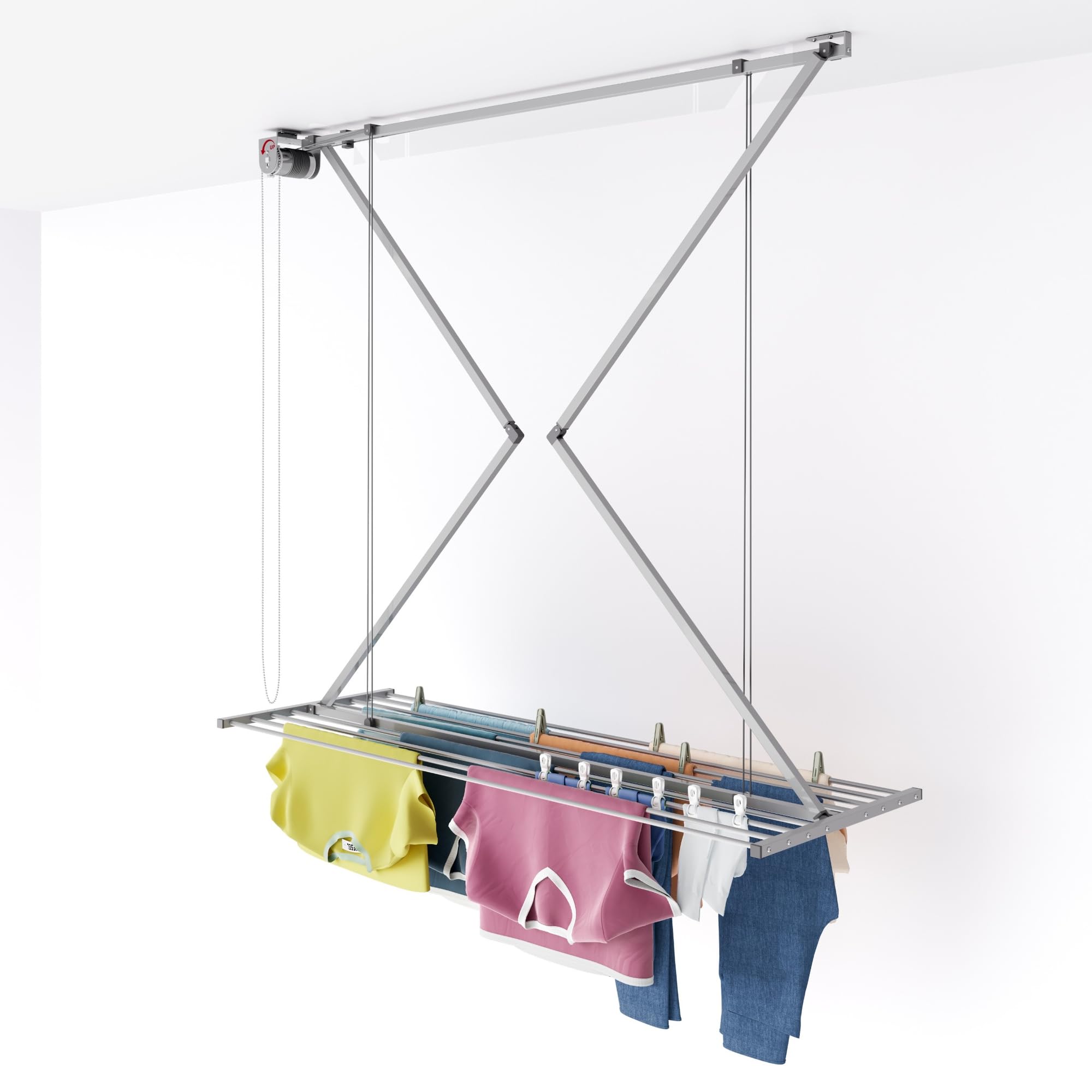 Foxydry Mini klappbarer Wäscheständer Deckenmontage 152 cm platzsparend für Bad Küche Balkon