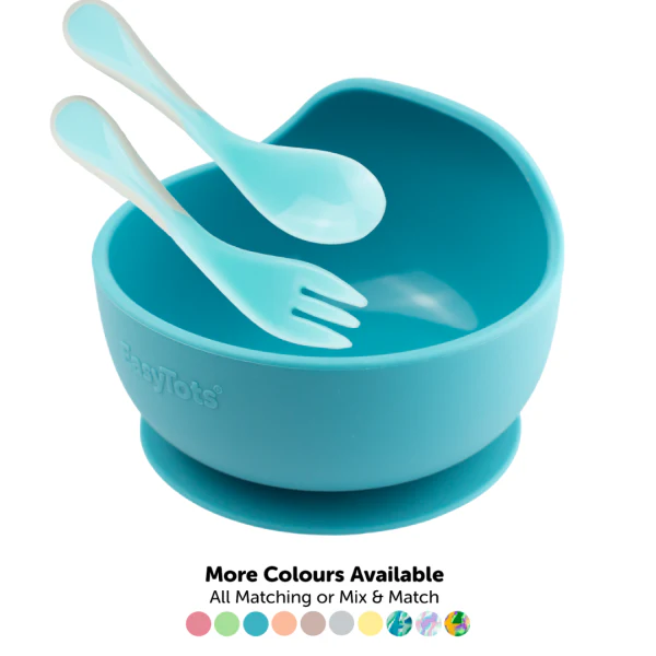Suction Bowl + Curved Learning Cutlery Set