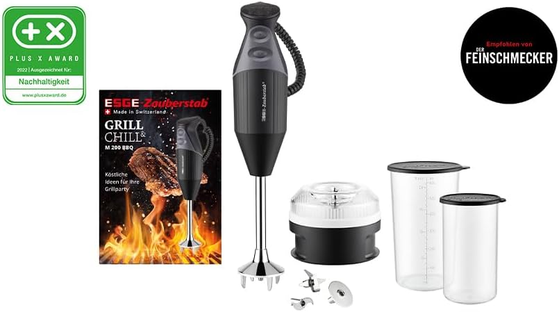 ESGE Zauberstab M 200 BBQ 98215 staafmixer zwart, purerstaaf, handmixer, professioneel, incl. accessoires, tot 17.000 tpm, 200 watt, ergonomisch handvatontwerp, dubbele schakelaar, opzetcentrering, AC-motor
