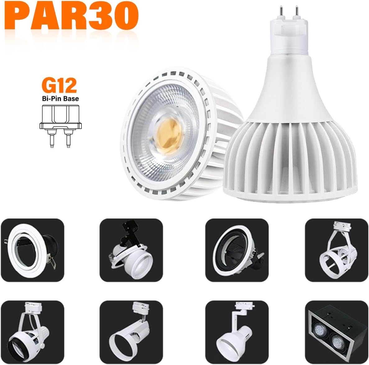 PAR30 LED-Leuchtmittel, G12-Sockel, PAR30-Strahler, COB, 25 Watt (entspricht 200 Watt), 2750 Lumen, 36° Abstrahlwinkel, PAR30-Lichtquelle mit langem Hals, Nicht dimmbar