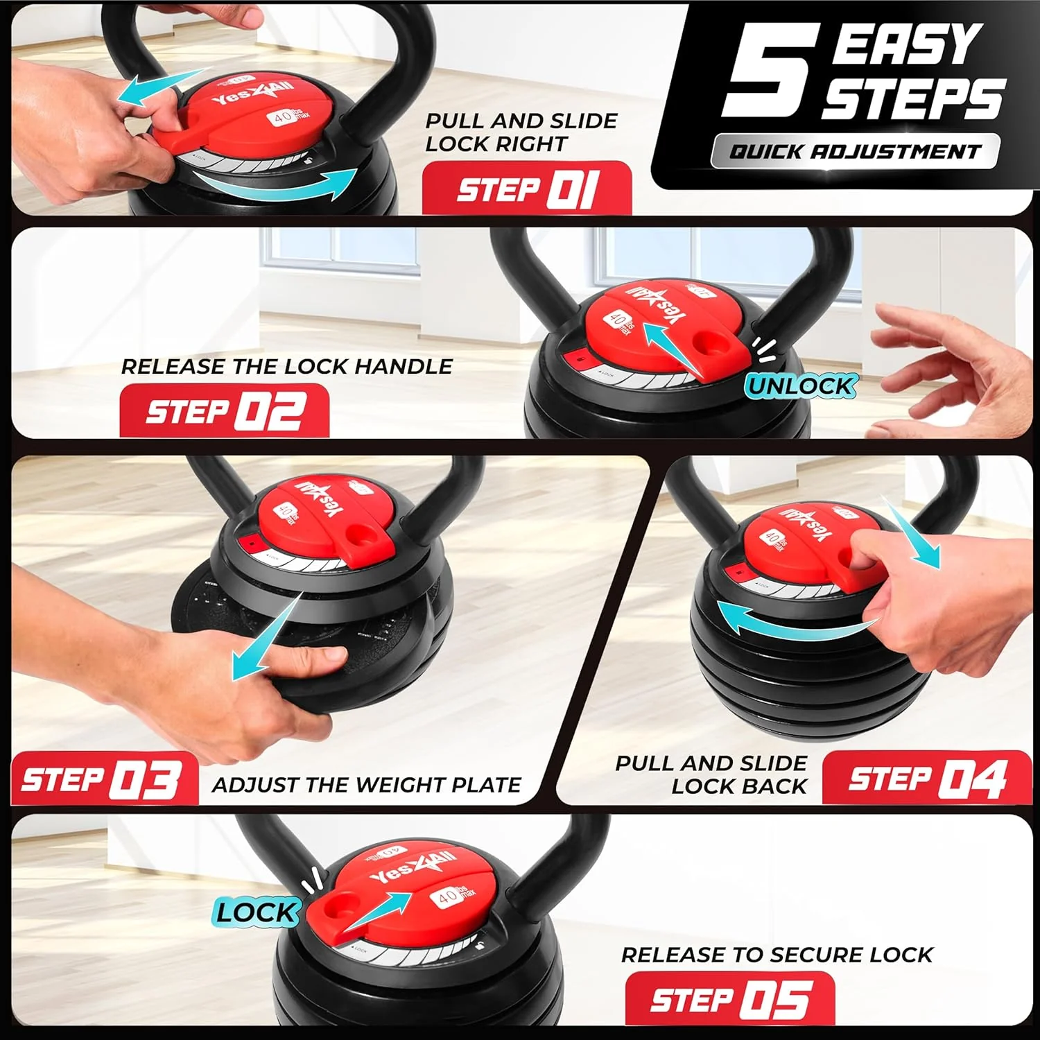 Yes4All Adjustable Kettlebell, Kettle Grip, Kettlebell Handle, Convert to Kettlebells Weight Set