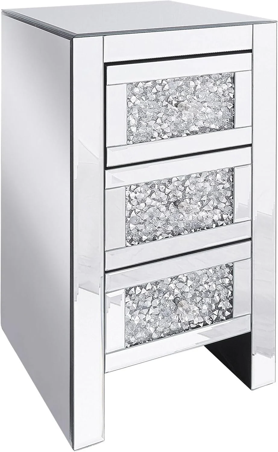 Beliani Moderner Nachttisch Glas 3 Schubladen Kristall Griffe Spiegeleffekt Silber Loray