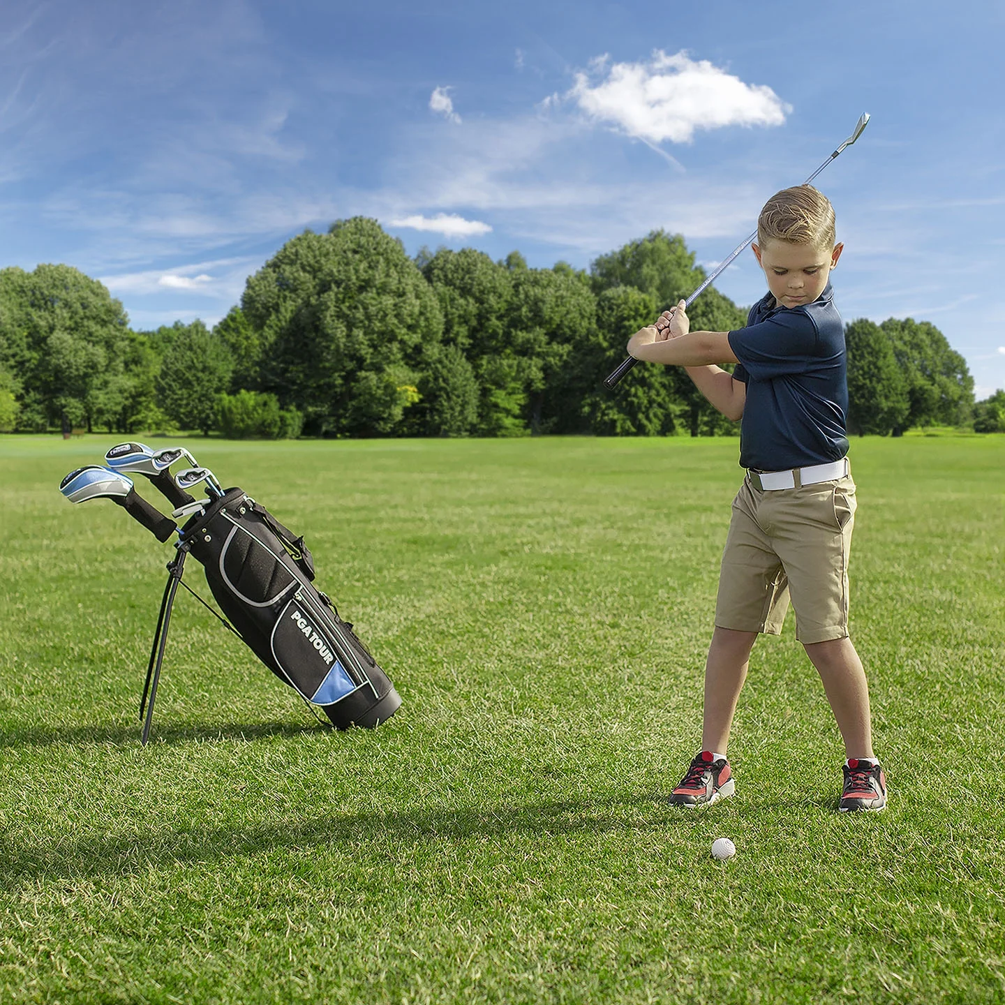 PGA Tour Right-Handed 10 Piece Kids Golf Club Stand Bag Set; Player Height 4'8 - 5'2