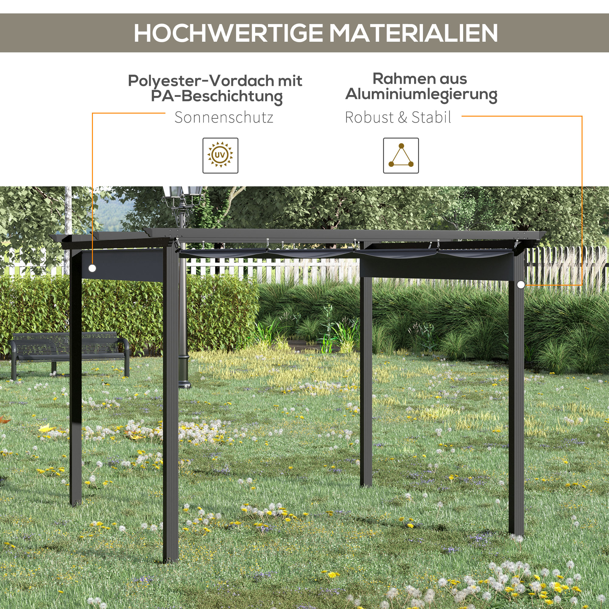 Pergola van   met verstelbare luifel aluminium grijs, zwart 3 x 3 m