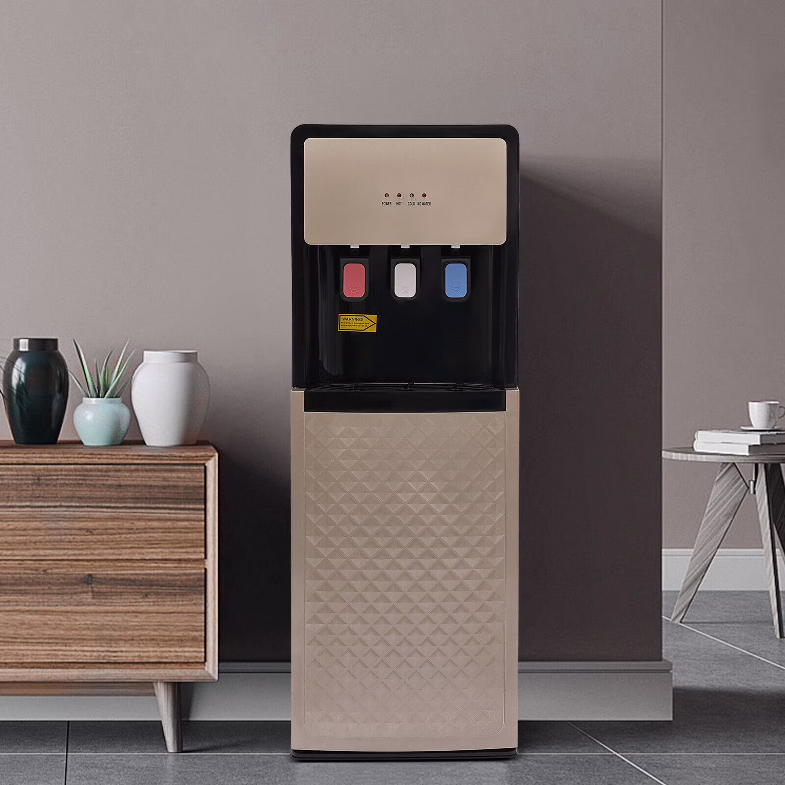 Bottom Loading Water Dispenser, 3 Temperatures (Hot, Cold, Room Temp), 500W Heating & 90W Cooling, Champagne Gold, Floor Standing Water Cooler for Home & Office