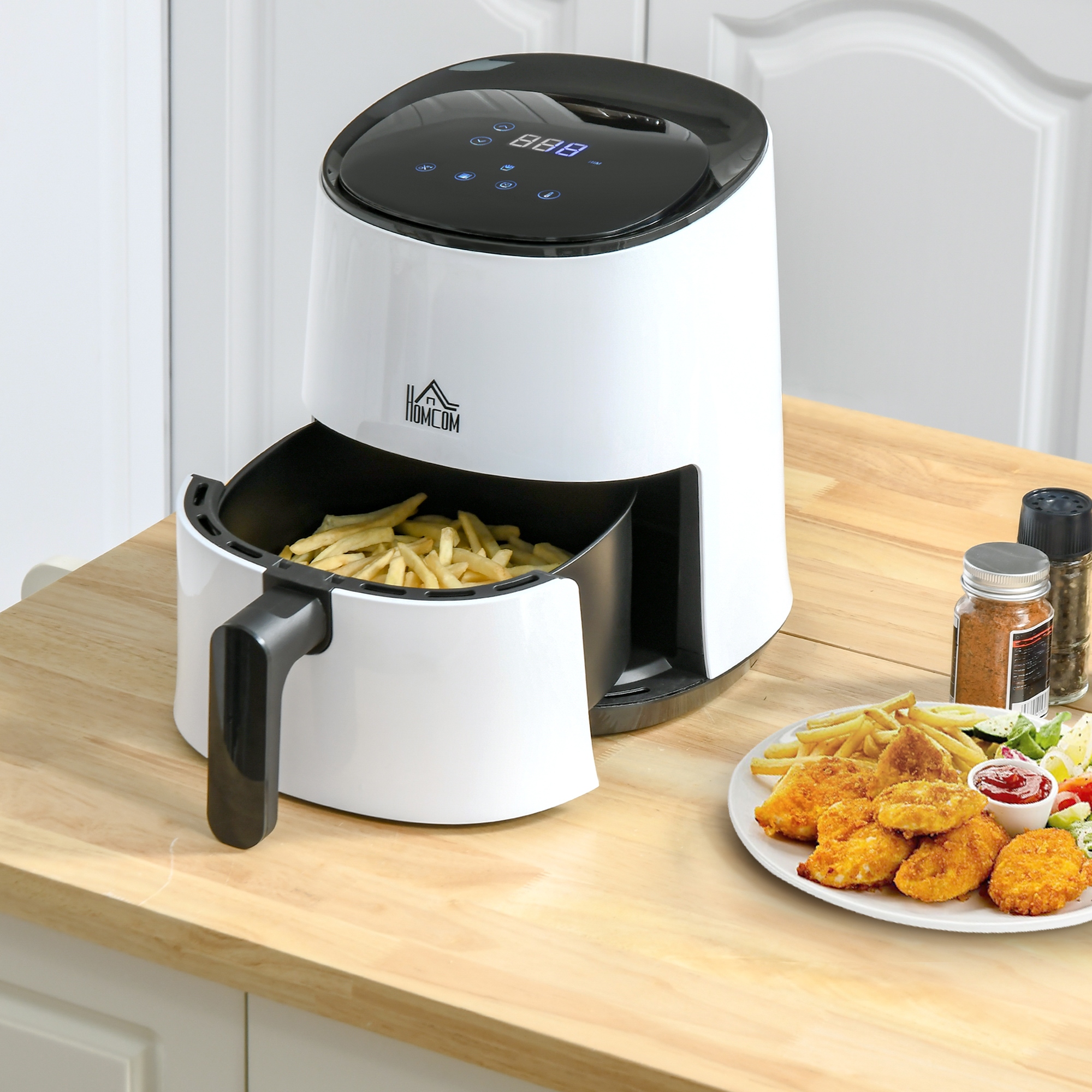 HOMCOM Heißluftfritteuse 2,5 L 1300W , 7 Funktionen, Antihaftbeschichteter Korb