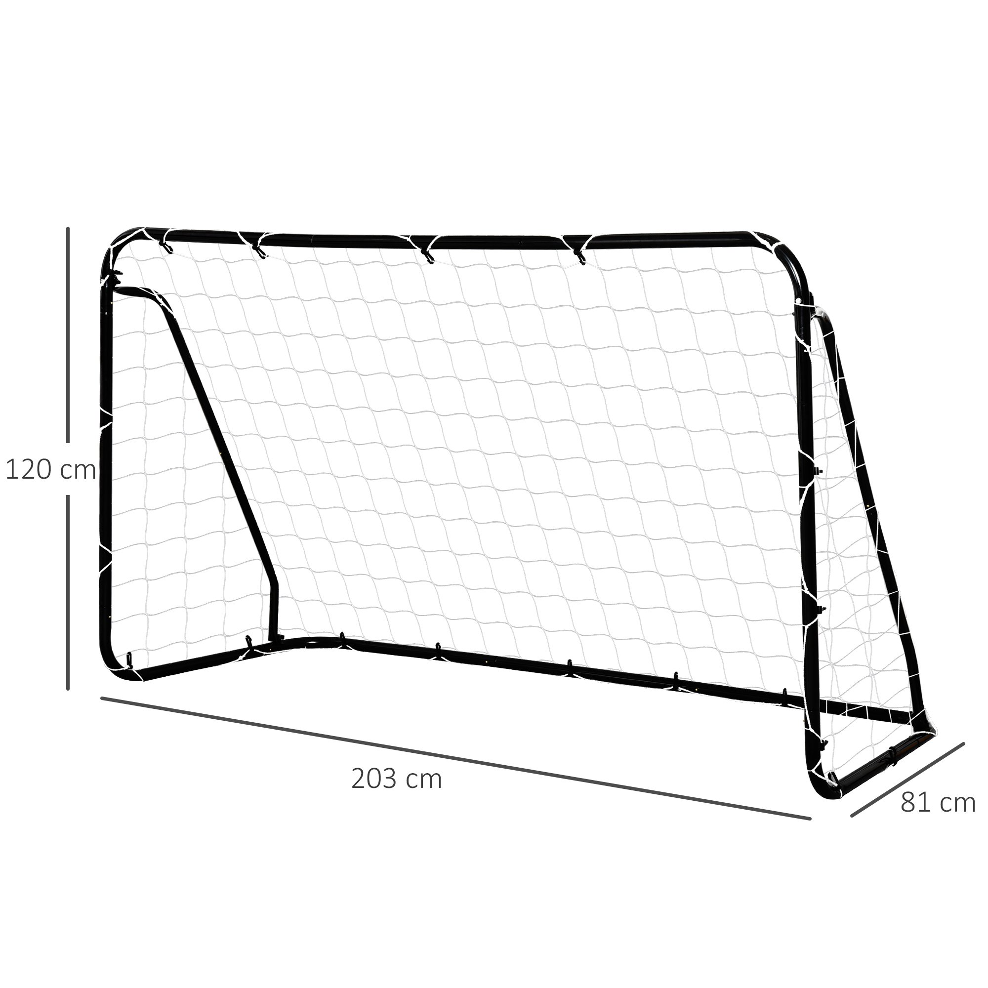 HOMCOM® Fußballtor mit PE-Netzgewebe Schwarz+Weiß Stahl(Q195)+PE-Netz 203 x 81 x 120 cm