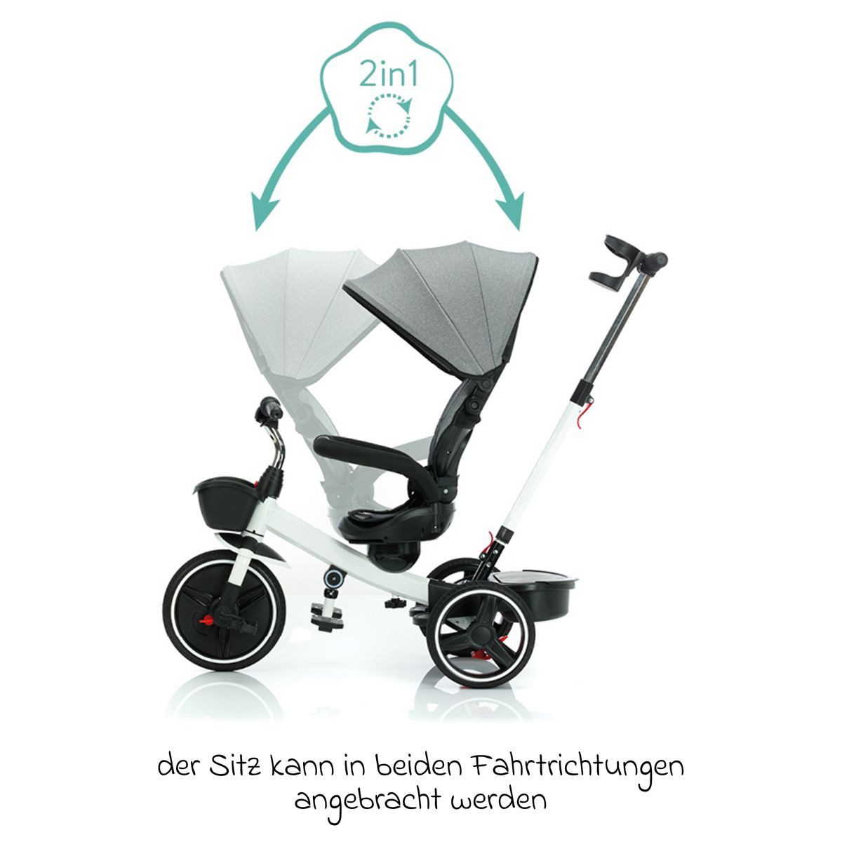 Dreirad-Kinderwagen Niki 360 - Weiß Grau