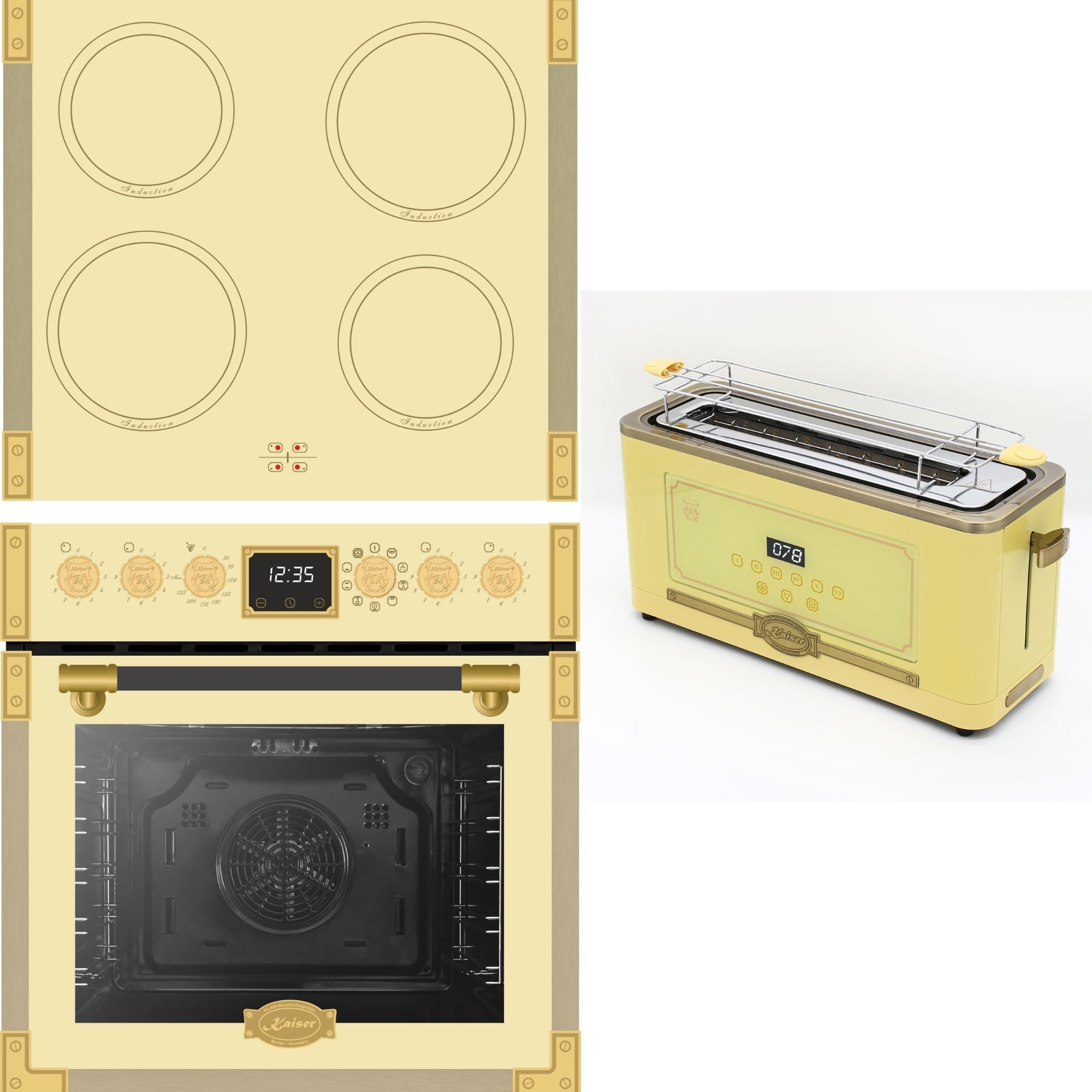 Induktions Herd-Set Retro Herdset Backofen 74 l mit Induktionskochfeld+Retro-Toaster, 6 verschiedene Toaststufen für beste Ergebnisse EHC 6776 I ElfAD+T 4000 ElfEm.