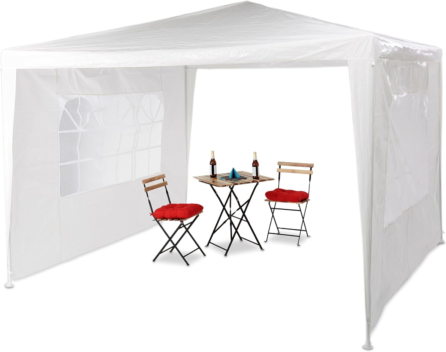 Relaxdays Gazebo 3 x 3 m, 2 pareti laterali, telaio in metallo, copertura in PE, finestra, tenda per festival e eventi