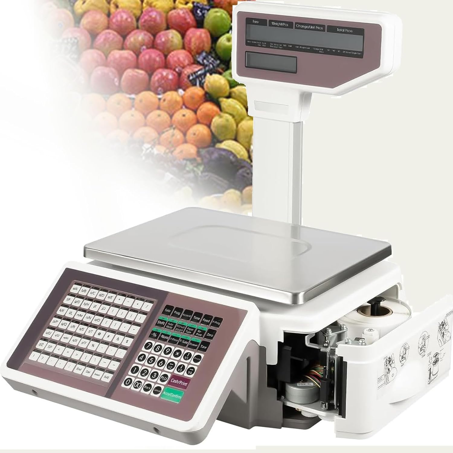 Bascula Comercial Con Ticket, Báscula Digital Comercial Con Impresora De Etiquetas Para La Industria Minorista Y Alimentaria, Balanza Digital Profesional Para Hostelería, Bollería, Frutería