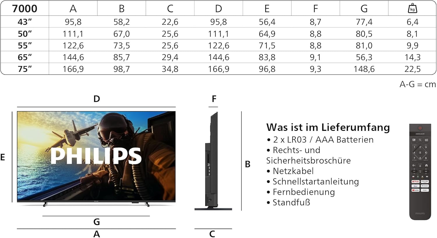 Philips 50PUS7000 4K LED Smart TV - 50 Zoll Display mit Pixel Precise Ultra HD, Titan OS Plattform und Dolby Atmos Sound - Funktioniert mit Alexa und Google Sprachassistent