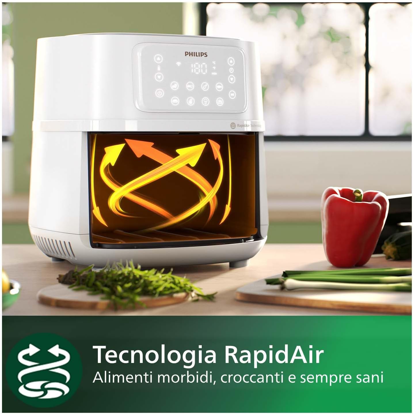 Airfryer Serie 5000 XXL, 7,2L (1,4Kg) - 6 porzioni, Friggitrice ad Aria 16-in-1, connessione Wifi, 90% di grassi in meno con Tecnologia Rapid Air, app HomeID. Bianco(HD9285/00)