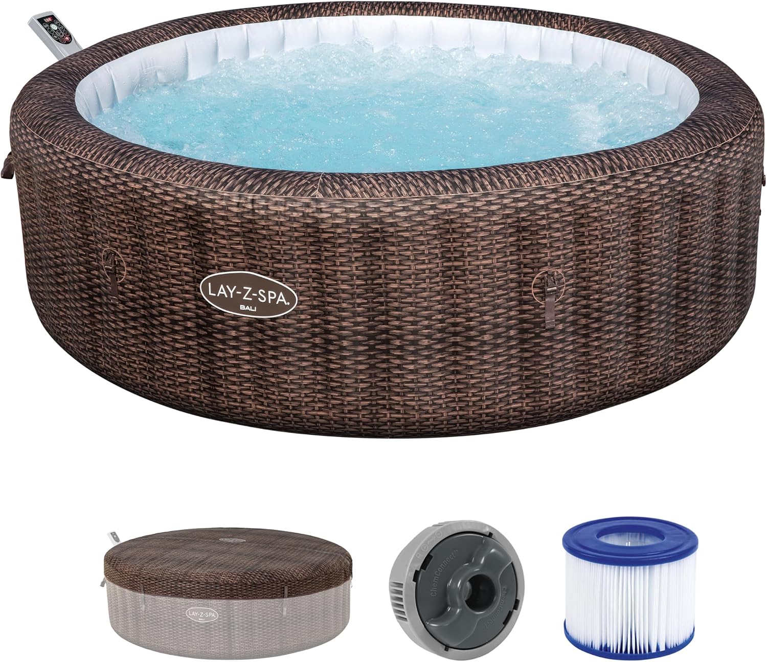 Bestway Lay-Z-SPA Energiespar-Whirlpool Bali AirJet mit App-Steuerung + integrierter UltraFit -Pumpeneinheit, für 7 Personen Ø 216 x 71 cm