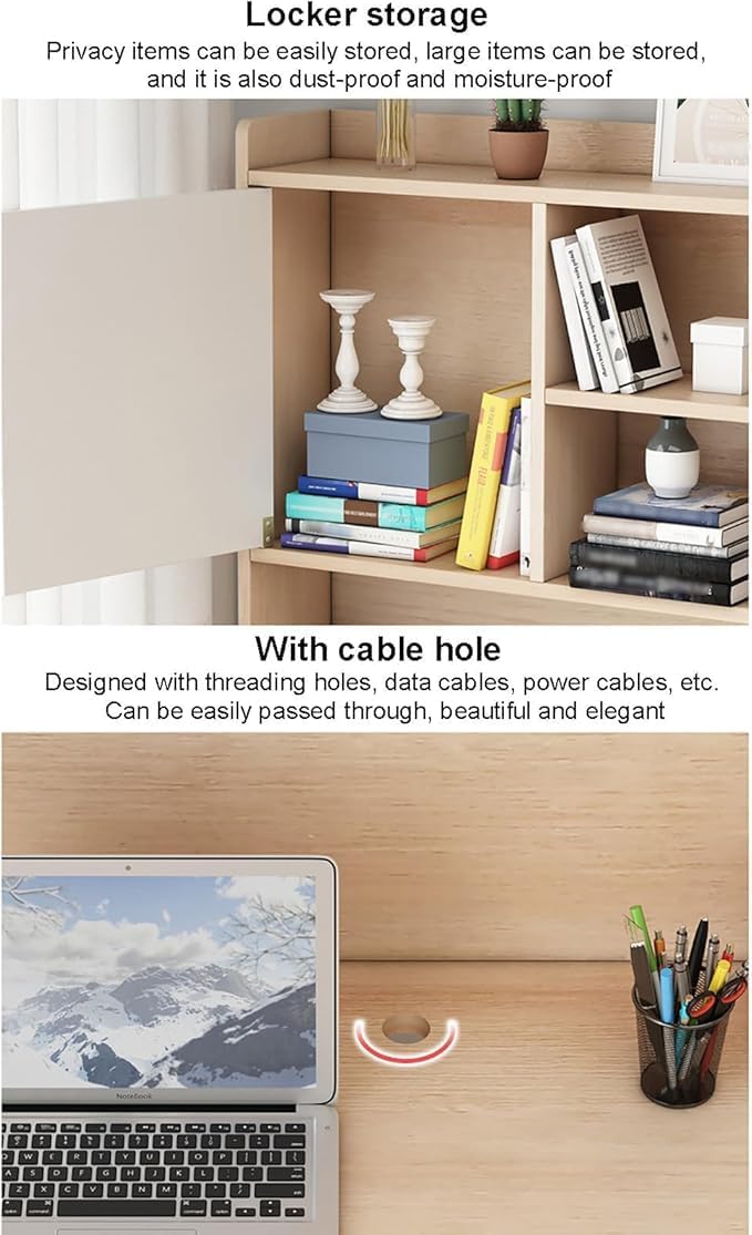 Moderna Scrivania in Legno con Cassetti，Scrivania da Lavoro con Cassettiera per casa e Ufficio con Ripiano Portaoggetti e Libreria per Computer in l(Size:120x45x165cm,Color:Bianco)