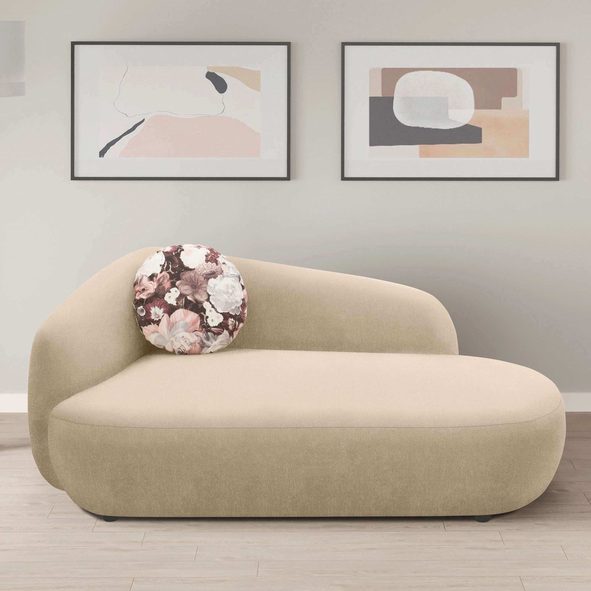 Recamiere 700013, Liege, oval, Füße mit Filzgleitern, Sofa, 183 x 105 x 75 (BxTxH), beige