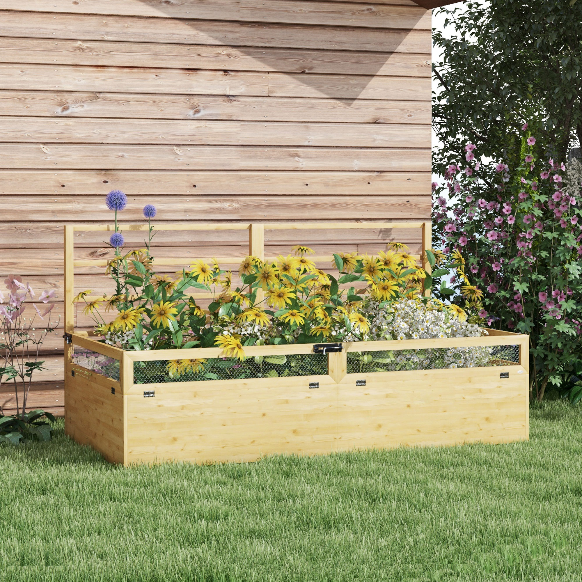 Outsunny Hochbeet Pflanzkasten Kräuterbeet, wetterbeständig, 1 Spalier, 183 x 98,5 x 95 cm, Natur