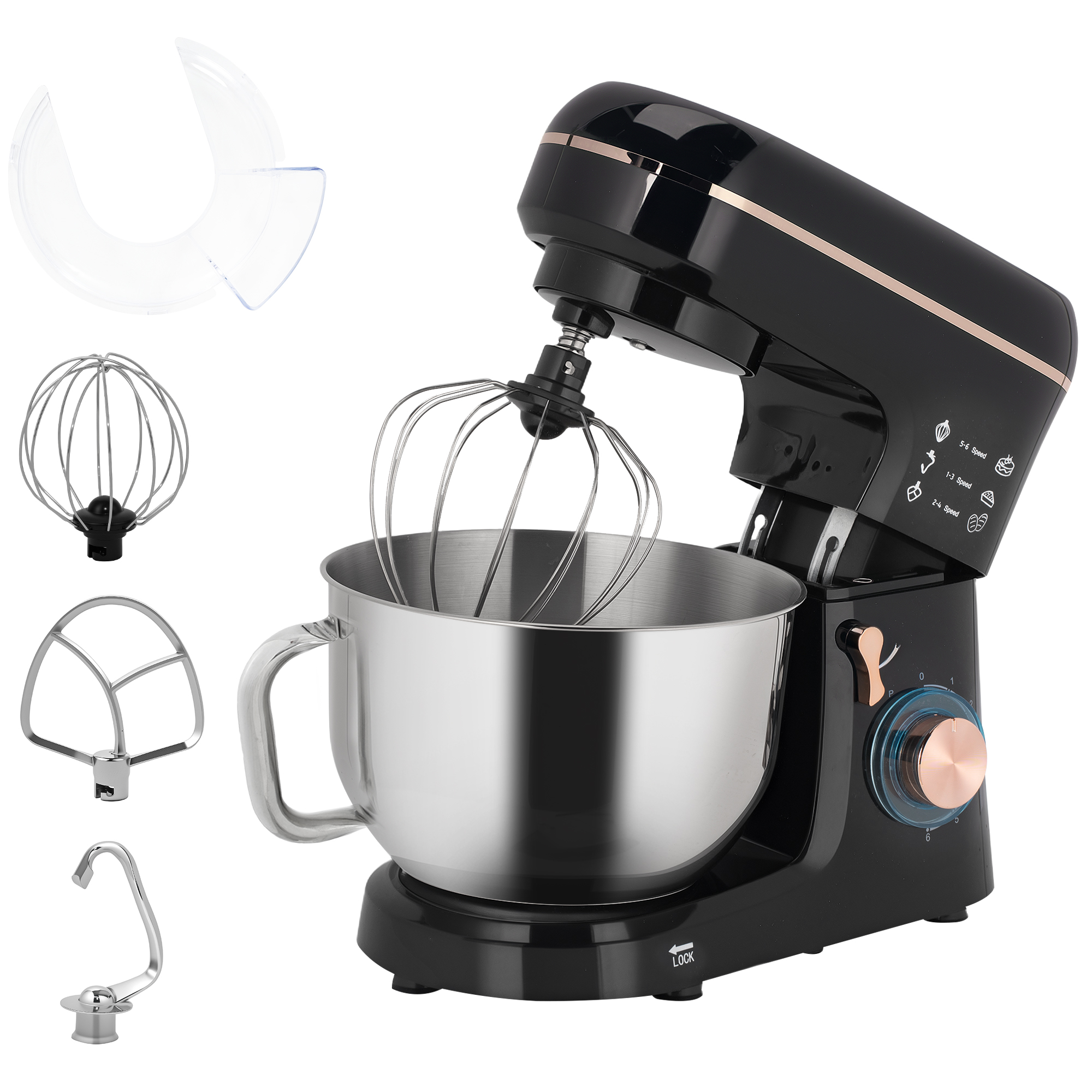 Staande Mixer, Keukenmachine, Mixer, 6 Standen, 5,5L Roestvrijstalen Kom, Zwart