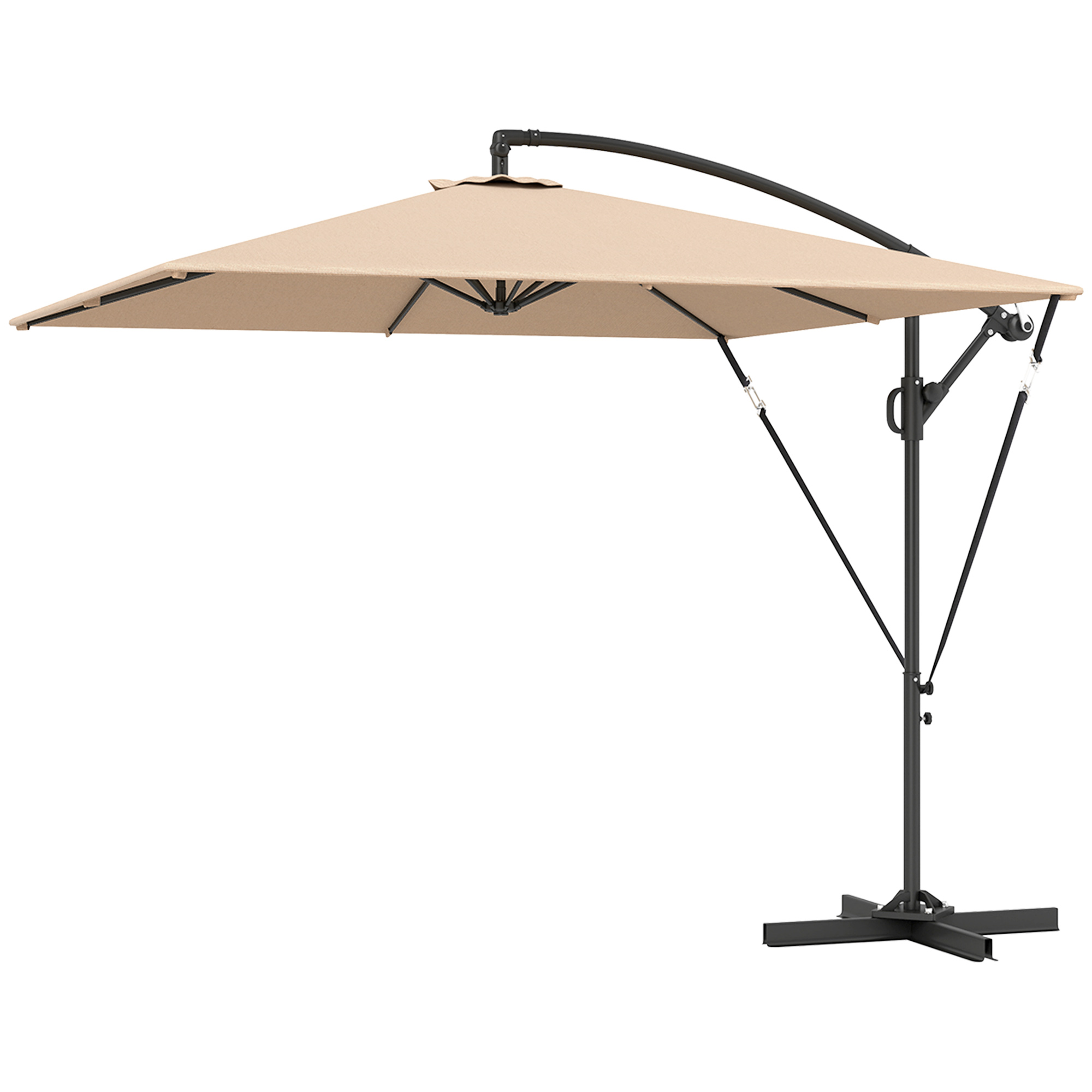 Outsunny Ampelschirm Ø260 cm Sonnenschirm mit UV-Schutz 50 wasserabweisend Kurbelschirm mit Ständer, Khaki