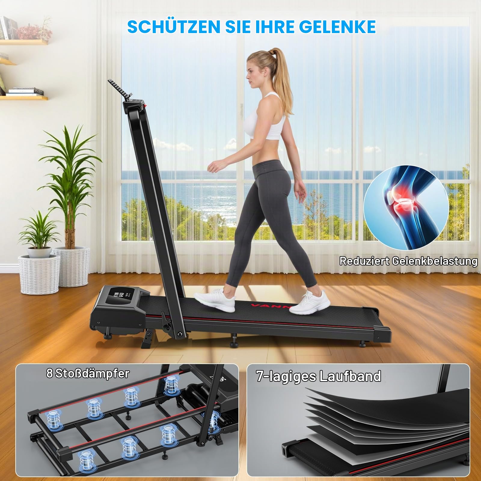 Klappbares Laufband für Zuhause mit 9 % Steigung, 1-12 km/h, 2,75 HP, App und LED-Anzeige, bis 160 kg