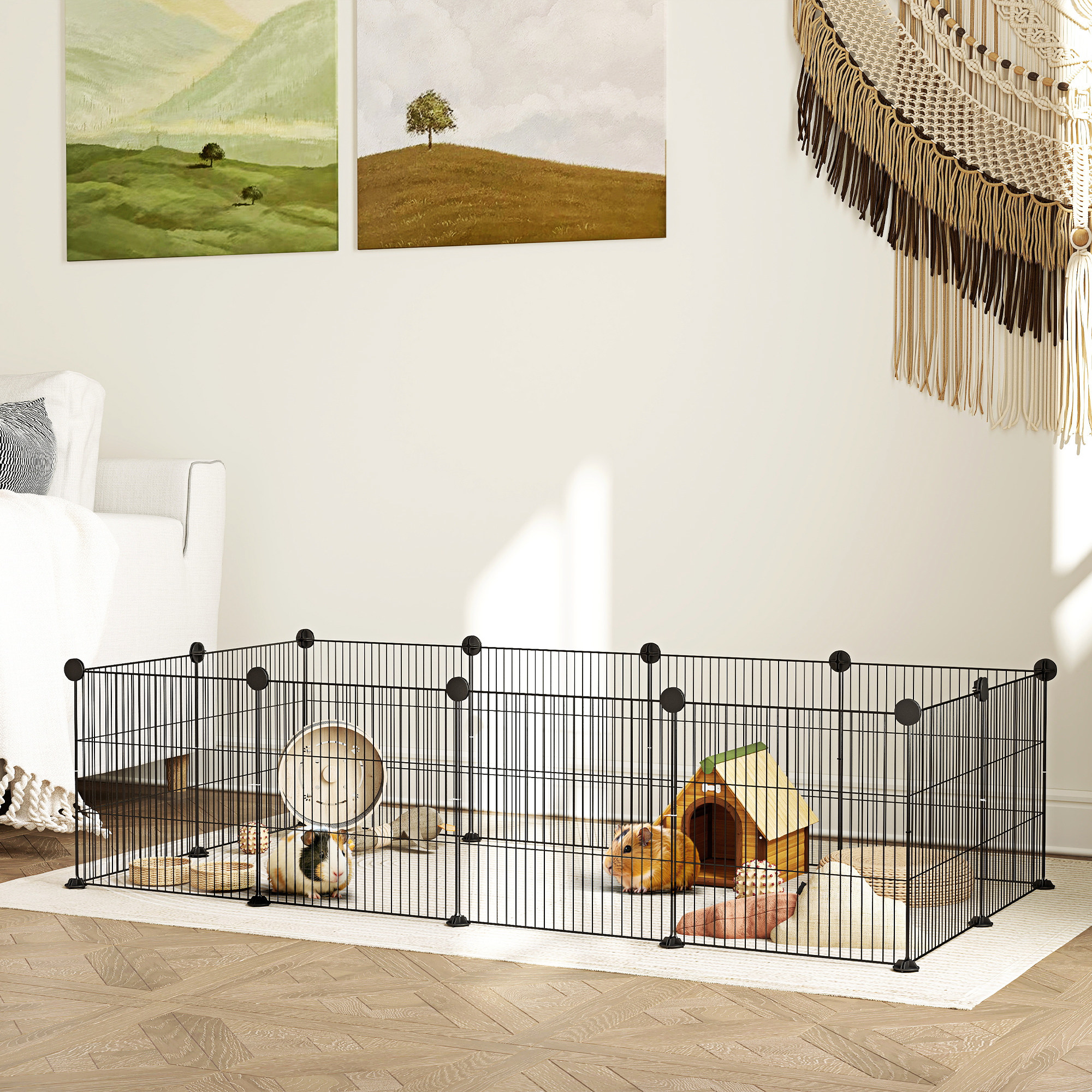 PawHut Käfig Laufstall für Haustiere abgerundete Kanten Stahlgitter 140 x 70 x 35 cm Schwarz