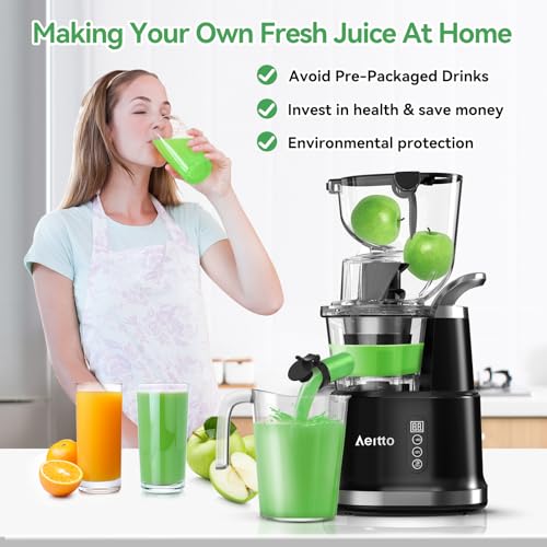 Aeitto Cold Press Juicer, Juicer Machines with Large Feed Chute, Large Capacity, Slow Masticating Juicer for Fruits and Vegetables, Self Feeding for Juice Extractor,BPA Free, Black : Home & Kitchen