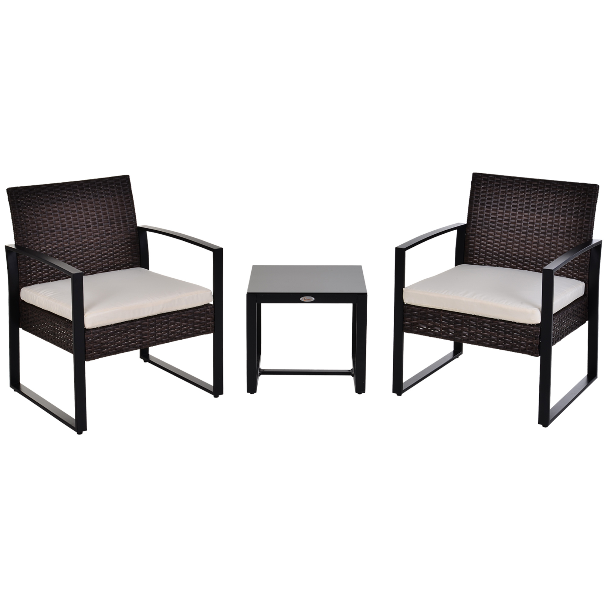Outsunny Polyrattan Gartenset für 2 Personen Balkonmöbel Set mit Kissen Braun+Creme