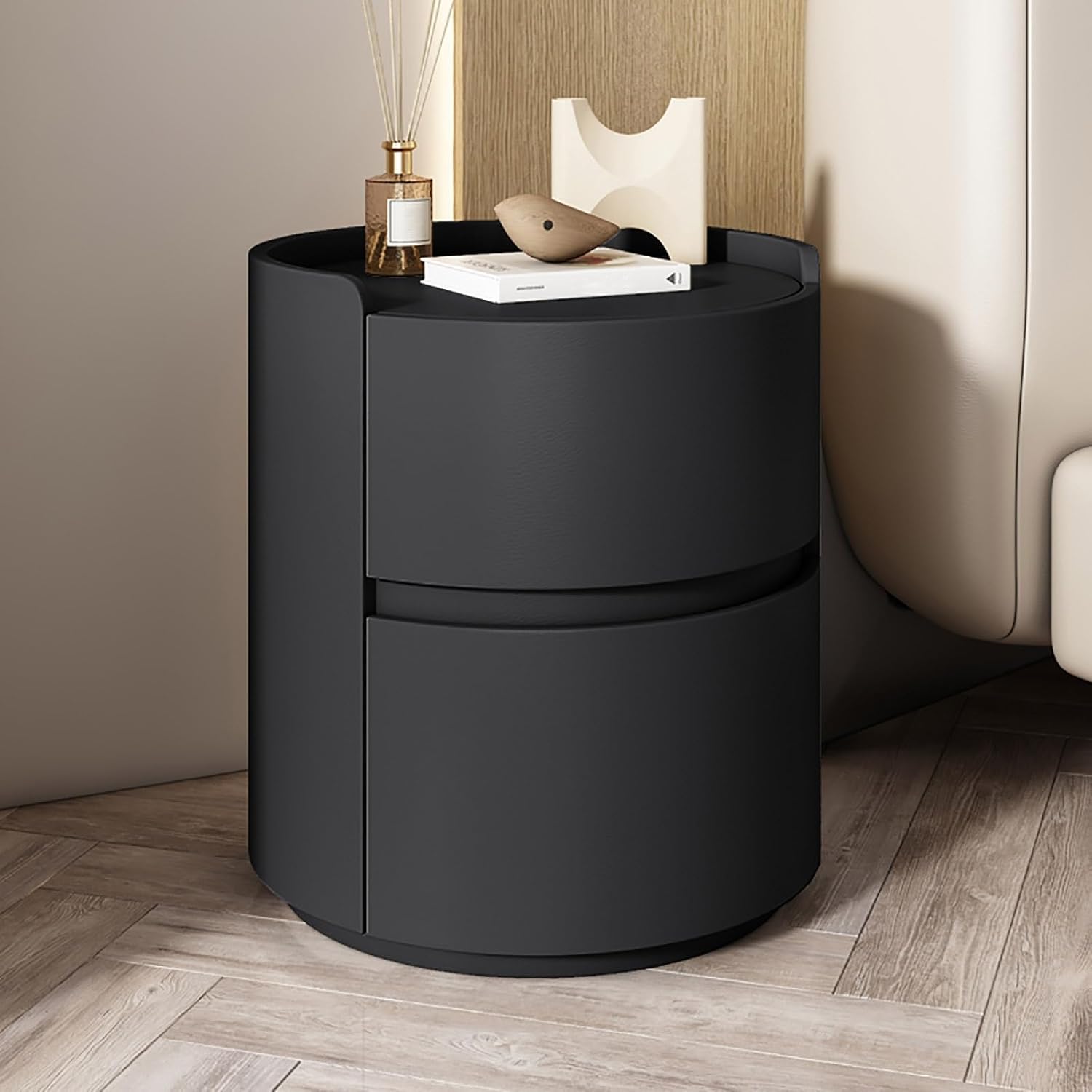 Moderner Minimalistischer Schlafzimmer-Nachttisch Aus Massivem Holz in Weiß - Runder Nachttisch Mit Aufbewahrungsschubladen, Kommode, Mini-Beistelltisch