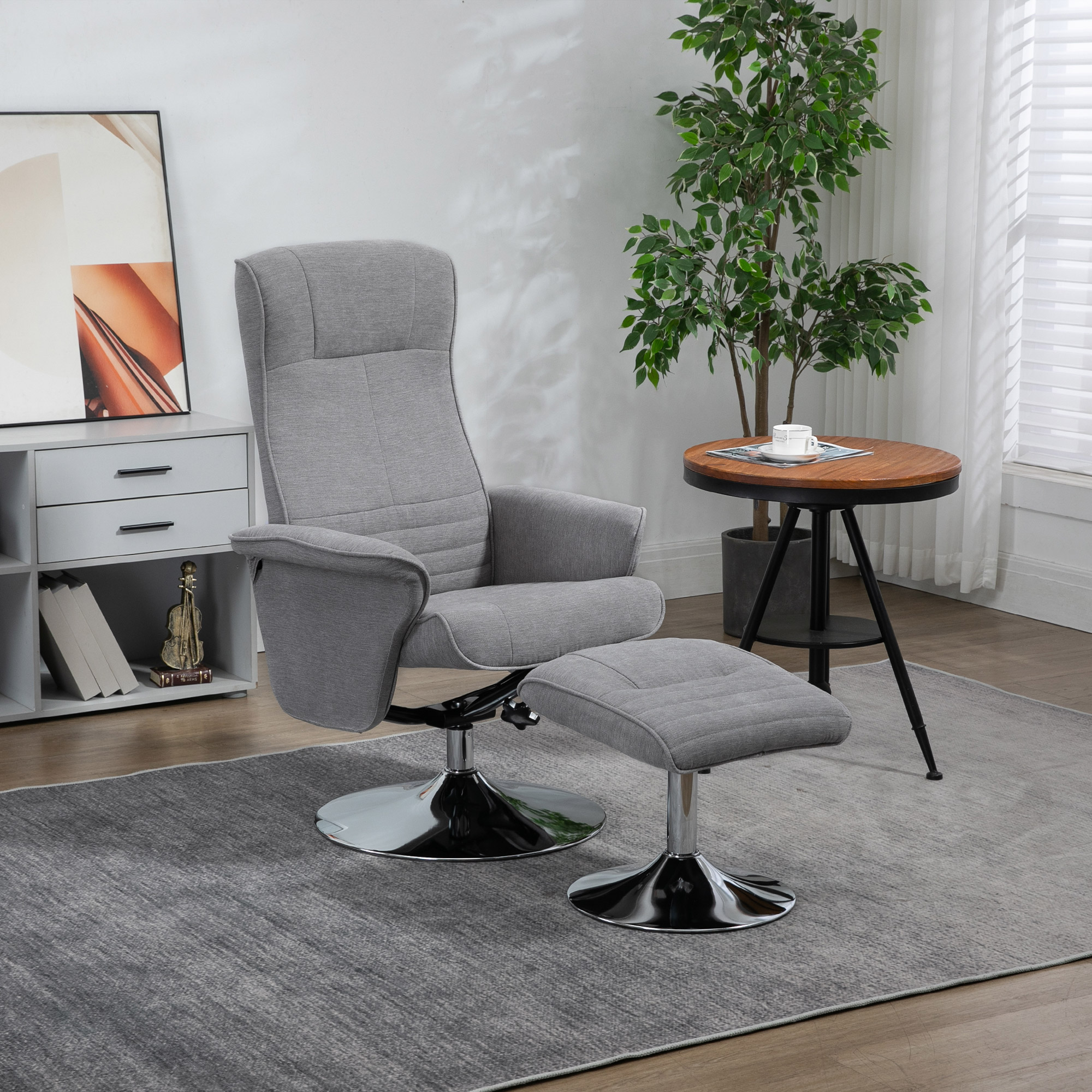 HOMCOM Relaxsessel mit Hocker, drehbar, neigbare Rückenlehne, bis 150 kg, 69 x 71 x 104 cm, Grau