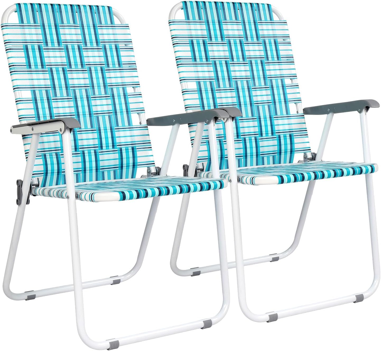 VINGLI Patio Lawn Webbed Folding Chairs Set of 2, Outdoor Beach Portable Lawn Chair Camping Chair Beach Chair