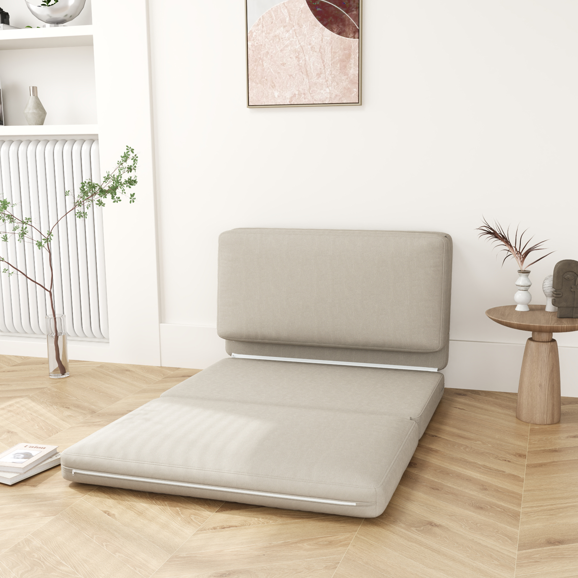 HOMCOM 2-in-1 faltbarer Relaxsessel, Gästematratze, teilbar, 120 cm breit, Beige