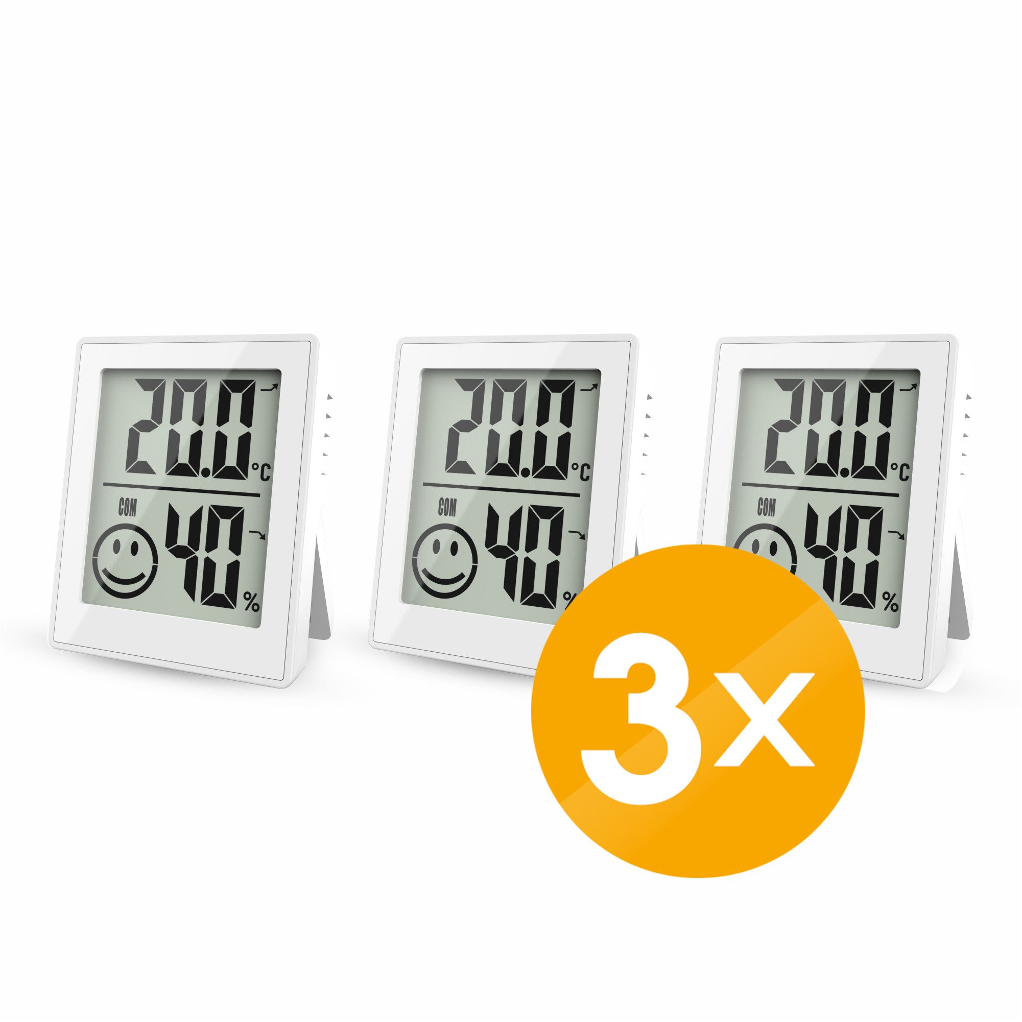 Klimamesser 3x Thermo-/Hygrometer 3er Set mit Smiley-Anzeige