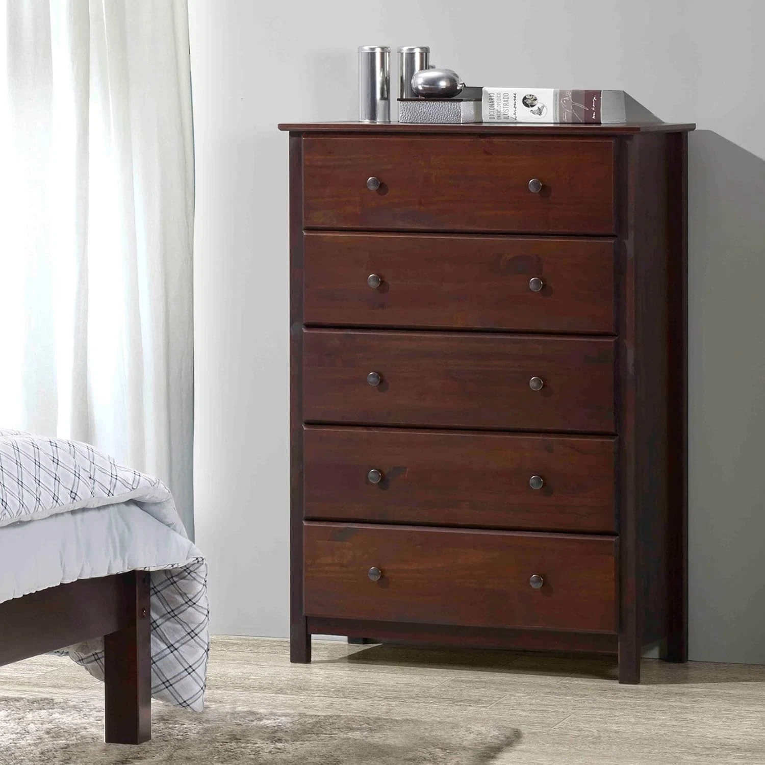 Cassettiera Shaker a 5 Cassetti in Legno Massello con Finitura Ciliegio – Organizer per Camera da Letto