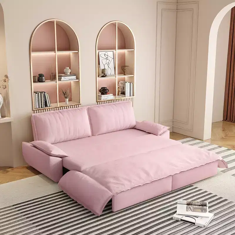 3-in-1 Convertible Queen Sleeper Sofa with Velvet Upholstery