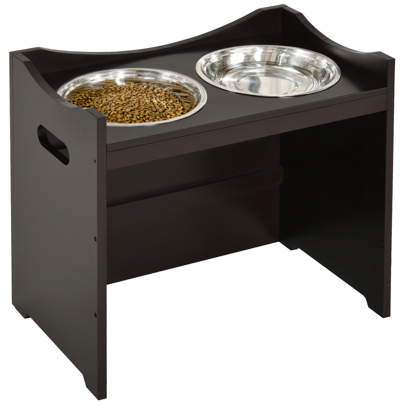 PawHut Futternapf Höhenverstellbar, Erhöhtes Futterstation mit 2L Futterschale aus Edelstahl, mit Futterständer, Griff, Hundebar für alle Hundegrößen, Kaffee