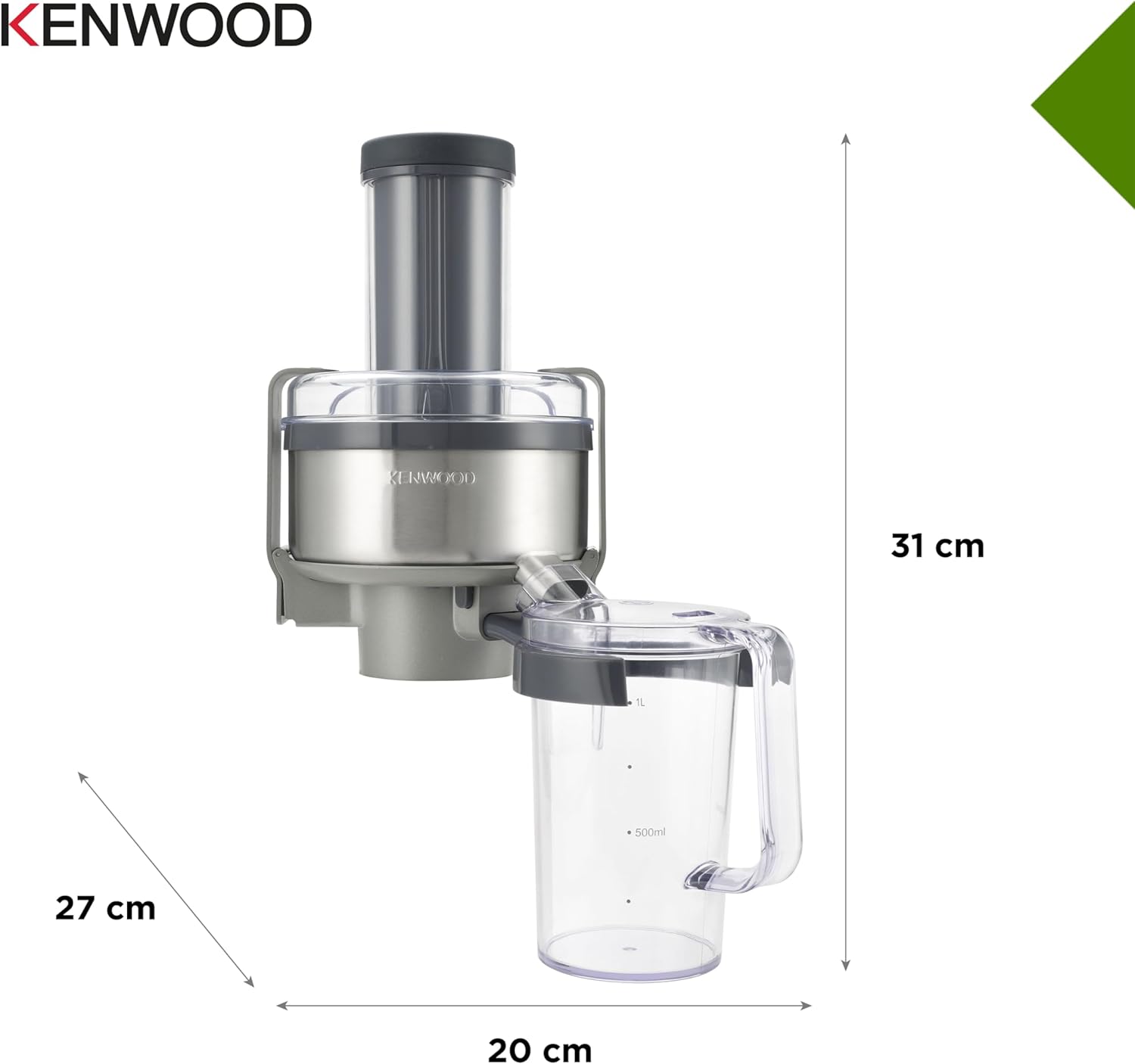 Kenwood Profi-Entsafter AT641 für Küchenmaschine Cooking Chef KM 070, Edelstahloptik, 20 x 27 x 31 cm