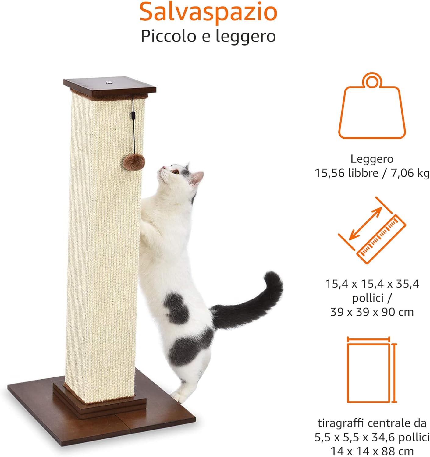 Tiragraffi per gatti da interno, standard, con giocattolo pendente, 80 cm, grigio